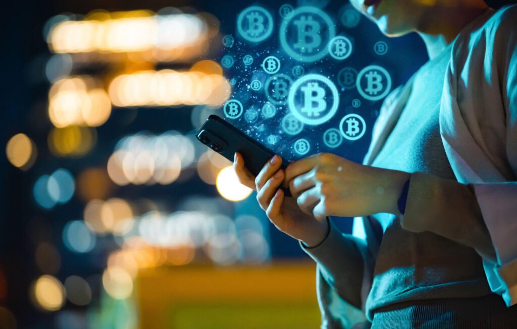 woman using Bitcoins